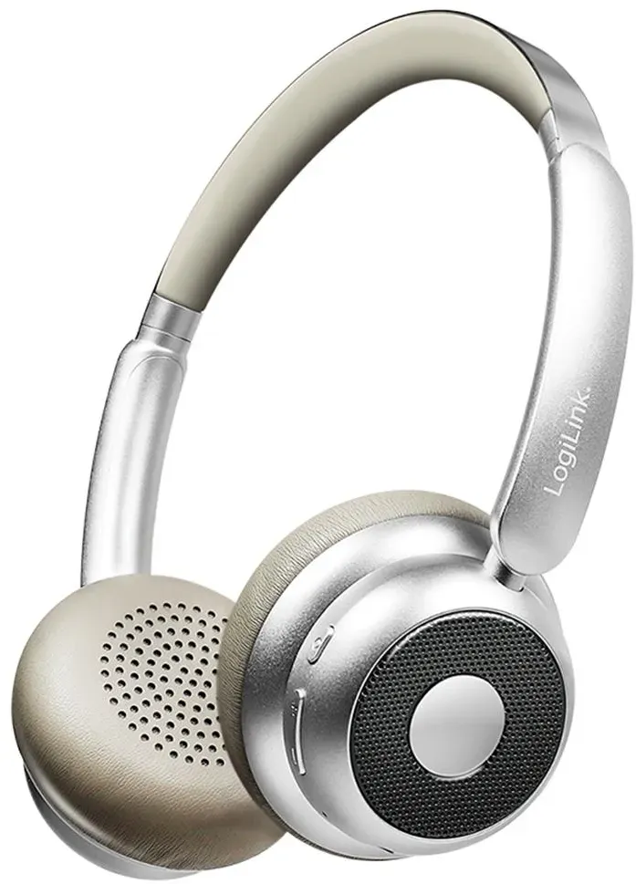 LogiLink AuraSolo Bluetooth 6.0 Headset, ANC, 20 Std. Akku, Silber