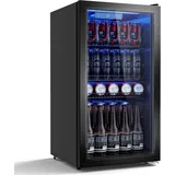 Airfish Getränkekühlschrank 90L mit Glasfront, Mini-Kühlschrank mit verstellbaren Regalen – Für 128 Dosen, Bier, Wein & Getränke – Ideal für Haushalt, Bar, Büro