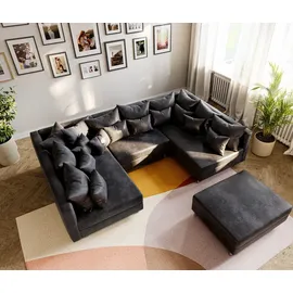 DeLife Wohnlandschaft Clovis Anthrazit Antik Optik modular Hocker - Schwarz/Grau