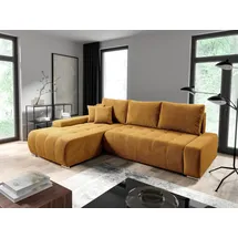 Fun Möbel Ecksofa Sofa mit Schlaffunktion VOGAR Stoff Poso Honiggelb Ottomane Links - Gelb