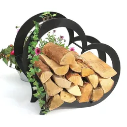 DanDiBo Kaminholzregal Innen Metall Herz Kaminholzständer 66 cm 190135 Holzkorb Kaminholzhalter Feuerholzhalter
