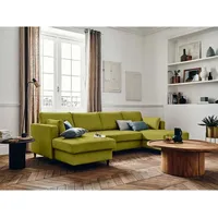 Lisa Design - Anna – wohnlandschaft u-form – 7-sitzer – mit schlaffunktion und bettkasten – aus samt - olivgrün
