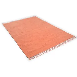 Zaba Theko Teppich aus 100% Baumwolle Flachgewebe Teppich Happy Cotton | handgewebt | Farbe: Terrakotta | 90x160 cm