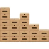BigDean 20er Boxen-Set mit Sichtfenster & Schublade - Pappkarton aus Kraftpapier - Schuhbox Spielzeug-Box Aufbewahrung für Zubehör & Accessoires - Braun