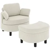 Homcom Sessel Loungesessel 69 x 78 x 85,5 cm Cremeweiß mit Hocker