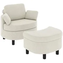 Homcom Sessel Loungesessel 69 x 78 x 85,5 cm Cremeweiß mit Hocker