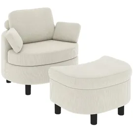 Homcom Sessel Loungesessel 69 x 78 x 85,5 cm Cremeweiß mit Hocker