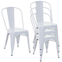 Mendler 4er-Set Stuhl HWC-A73, Bistrostuhl Stapelstuhl, Metall Industriedesign stapelbar weiß