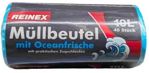 Müllbeutel Reinex Duft Müllsack Oceanduft 10 L 40 Stück, mit dezemten Duft, Stärke 9,5 my, mit Tragegriff