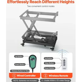 Vevor Elektrischer Hubtisch 76x44 cm, 150 kg Tragkraft, Scherenhubtisch, 200 bis 710 mm höhenverstellbare Hebebühne, Couchtischlift mit 4 Rädern, für Materialhandhabung und Transport, Schwarz