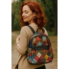 KMISSO City Backpack Patchwork Rucksack Rot
