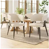Flieks Polsterstuhl (Set, 4 St), 4er Set Esszimmerstühle mit Armlehnen Wohnzimmerstuhl Lammfellstoff beige