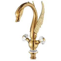 KLARWERK ADRIAN | Design Edelstahl große Badarmatur Schwan Optik|Gold luxuriöse Waschtischarmatur Hotel Gastronomie|hohe Mischbatterie freistehende Waschbecken