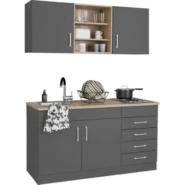 kochstation Küchenzeile Mali 150 cm E-Geräte graphit/eiche sonoma/anthrazit/anthrazit