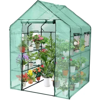 Ansobea Grün Gewächshaus Groß 143 x 143 x 195cm Foliengewächshaus Tomatengewächshaus Treibhaus Anzuchthaus Gartenhaus Frühbeet 130g PE-Plane Gemüse Gewächshaus
