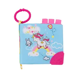Kikkaboo Baby Stoffbuch Beißring C-Ring Lehrbuch bunte Zahlen Buchstaben Tiere pink