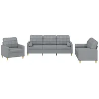 VidaXL 3-tlg. Sofagarnitur mit Kissen Hellgrau Stoff