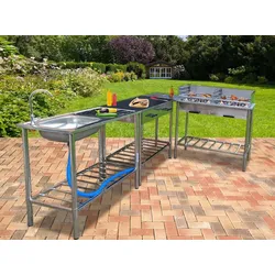 Outdoor-Küche aus Edelstahl, Außenküche zum kochen im Freien, Gartenküche, Grillküche L-Form