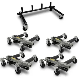 BITUXX 4 Stück PKW Rangierhilfe Rangierheber hydraulisch Wagenheber Auto Rangierroller Rangierheber belastbar bis 680 kg inklusive Transportständer