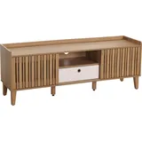 MCW TV-Rack MCW-M48, Lowboard TV-Schrank, Schiebetür 56x150x40cm ~ natur, Schublade weiß