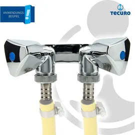 tecuro Doppel-Geräteventil mit 2 Abgängen - Messing hochglanzverchromt mit Schlauchtüllen