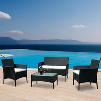 Jiubiaz Gartenmöbel Glas Couch Polyrattan Gartenlounge Sitzgruppe Farbwahl - Schwarz