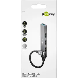 goobay Slim 4-Port USB-Hub, USB-CTM auf USB-A, USB 3.2 - USB-CTM-Stecker (USB 3.2) > 1x USB-A-Buchse (USB 3.2), 3x USB-A-Buchse (USB 2.0)