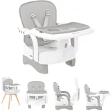 KIKKABOO Kinderstuhl, Boostersitz Chewy, Doppeltablett, Sicherheitsgurt, faltbar grau
