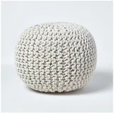 Homescapes Runder Strickpouf 100% Baumwolle, Natur - Homescapes
