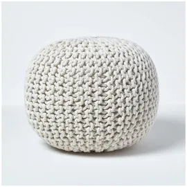 Homescapes Runder Strickpouf 100% Baumwolle, Natur - Homescapes