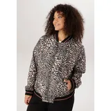 aniston plus ANISTON PLUS, Damen, Gr. 54, bunt (beige, schwarz, braun), Crêpe, Obermaterial: 100% Polyester. Futter: 100% Polyester, hüftlang, Rippbündchen kontrastfarben, Jacken Blouson, Mit Leodruck