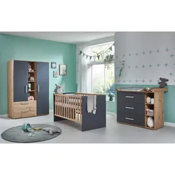Babyzimmer-Komplettset ARTHUR BERNDT "Babyzimmer-Set »Alessio« 3-teilig", schwarz (artisan, oak, nachbildung, anthrazit), ohne Matratze, B/H: 70cm x 140cm, Holzwerkstoff, Hartfaserplatte, Massivholz, Kunststoff, Schlafzimmermöbel-Sets