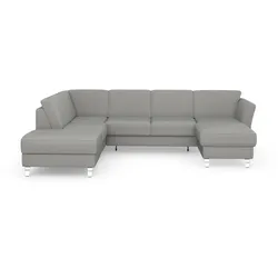 Wohnlandschaft SIT & MORE "Visby U-Form", silber, B:303cm H:87cm T:213cm, Sofas, Wahlweise mit Bettfunktion und Stauraum, frei im Raum stellbar
