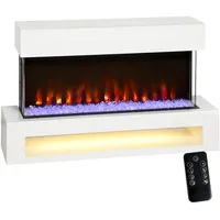 HOMCOM Elektrokamin mit Heizung, Elektrischer Wandamin mit 11 Farbige Flammeneffekt, 10 Kristallfarben, 2000W Standkamin Dekokamin mit Regal, Fernbedienung, Timer, Thermostat, LED Anzeige