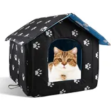 Katzenhaus, Waschbar Faltbar Katzenhöhle für Haustiere aus Oxford, Hundehöhle mit Abnehmbarem Kissen, Katzenhaus für Draussen für Haustierprodukte im Innen und Außenbereich (40×38×35 cm, Schwarz)