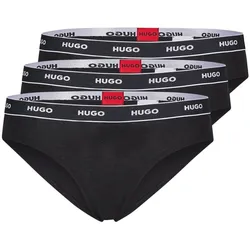 HUGO Damen Slips, 3er Pack - Brief Stripe, Unterwäsche, Baumwolle, Logo, einfarbig Schwarz XS