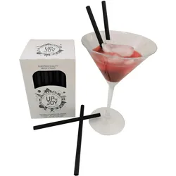 VEPATIM 140x Papiertrinkhalme FSCR Papier Cocktail schwarz O 8mm 145 mm
