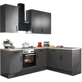 WIHO KÜCHEN Winkelküche »"Simi", mit verstellbaren Füßen, wahlweise mit E-Geräten,«, Soft-Close-Funktion in Schubkästen & Auszügen, Stellbreite 225/175 cm, schwarz