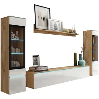 veneti Wohnwand Vera, 4-tlg. ca. 240x130cm Eiche Wotan/Weiß