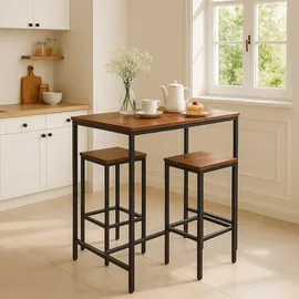 Relaxdays Bartisch Set, mit Hockern, Esstisch HBT: 90 x 120 x 50 cm, 2 Personen, Industrial, braun/schwarz