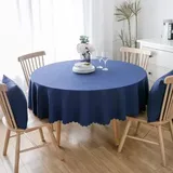 Runde Tischdecke Aus Baumwolle Und Leinen, Einfarbig, Fleckenabweisend, 140 Cm, Blau