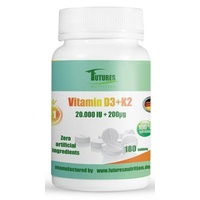 Vitamin D3 20.000 IE + Vitamin K2 (180-900 Tabletten) Hochdosiert - Neue Formel