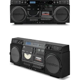 Medion P66538 Kassettenrecorder (Retro Ghettoblaster mit CD-Player, 80er, groß, USB, SD, CD, Kassetten MC, DAB+ Radio Teleskopantenne, Bluetooth, Kassettendeck, Aufnahmefunktion
