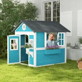 Outsunny Spielhaus mit Fenster und Tür Holz Blau