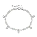 FIRETTI Perlenarmband "Schmuck Geschenk Silber 925 Armschmuck Armkette mit Behang", silberfarben, kristallweiß, weiß, kristallweiß, Armbänder, Damen, 19cm, Perlen Silber 925 (Sterlingsilber), Perlen, Silber 925 (Sterlingsilber), Perlenarmband, mit Zirkonia 