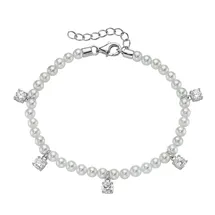 FIRETTI Perlenarmband "Schmuck Geschenk Silber 925 Armschmuck Armkette mit Behang", silberfarben, kristallweiß, weiß, kristallweiß, Armbänder, Damen, 19cm, Perlen Silber 925 (Sterlingsilber), Perlen, Silber 925 (Sterlingsilber), Perlenarmband, mit Zirkonia 