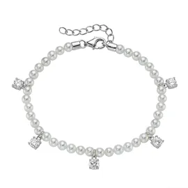 FIRETTI Perlenarmband "Schmuck Geschenk Silber 925 Armschmuck Armkette mit Behang", silberfarben, kristallweiß, weiß, kristallweiß, Armbänder, Damen, 19cm, Perlen Silber 925 (Sterlingsilber), Perlen, Silber 925 (Sterlingsilber), Perlenarmband, mit Zirkonia 