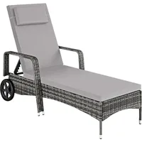 Tectake tectake® Rattan Sonnenliege, widerstandsfähig, 6-fach verstellbare Rückenlehne, 200