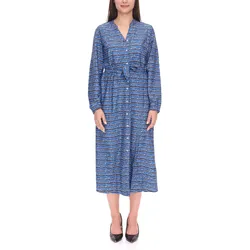 DELMAO Damen Blusenkleid Sommer-Bluse mit Marken-Schriftzug Langarm-Shirt 47783738 Blau - 38