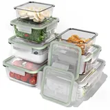 classbach Glasbehälter mit Deckel, 7er Set, für Mikrowelle Spülmaschine Gefrierfach Ofen geeignet, Meal Prep Boxen, mit Dampfventil, Frischhaltedosen Glas, C-FHD 4010 G